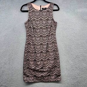 Jessica Simpson Women Size 4 lined Dress Pink Black Lace Sleeveless Scoop Neck